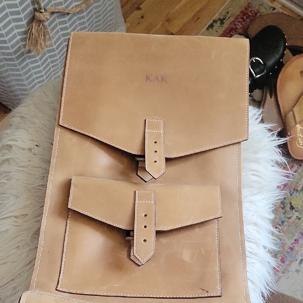 Tan Leather laptop Backpack -
